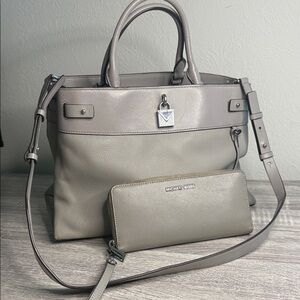 Michael Kors Gray Taupe Leather Satchel with Wallet set